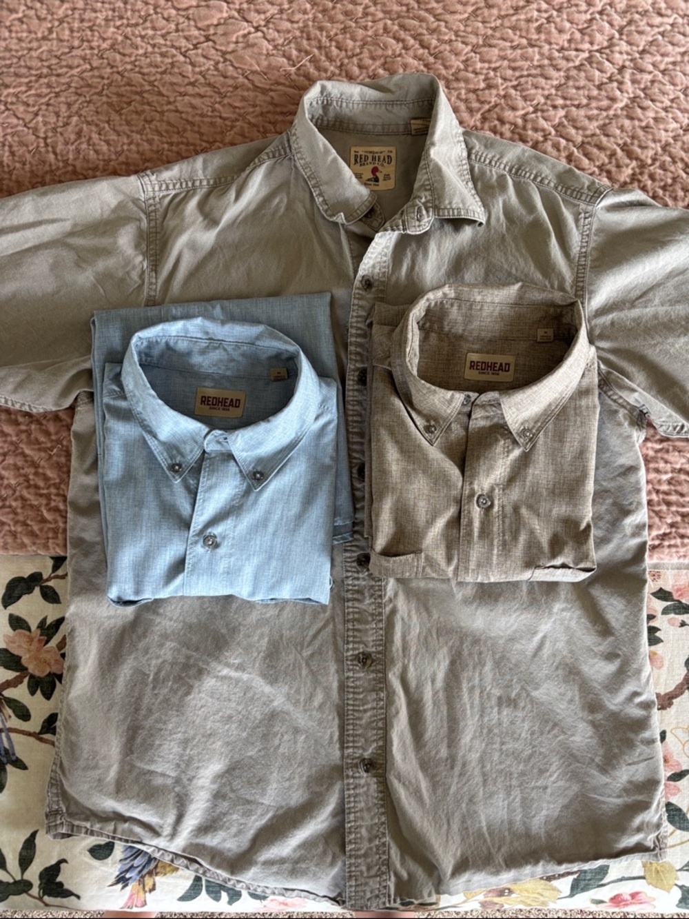 RedHead Men's Casual Button-Down Shirt Bundle - Light Blue, Tan, Gray/Tan